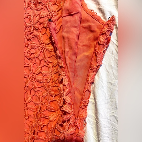 Hollister Women’s Coral Orange Floral Lace Sleeveless Dress Size Small - Picture 7 of 12